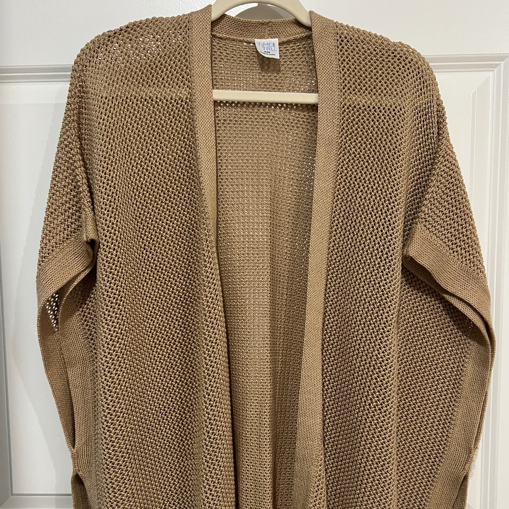 Open Front Sweater Cardigan, Tan, S/M